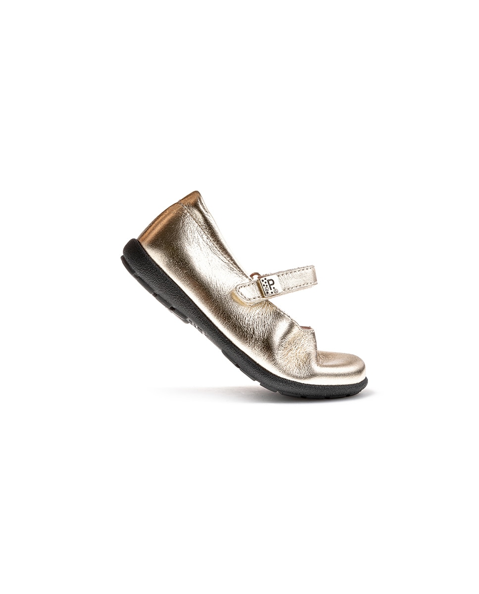 Sapatos de Presilha Infantil Pablosky de Pele com Velcro Ouro-6