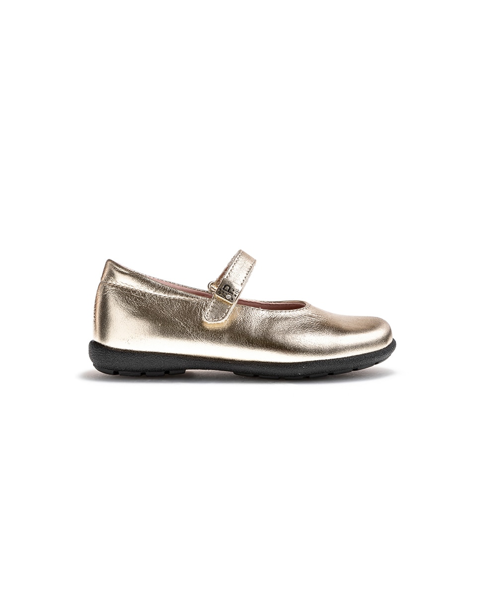 Sapatos de Presilha Infantil Pablosky de Pele com Velcro Ouro-7
