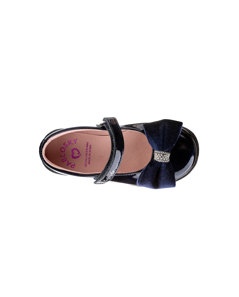Sapatos de Presilha Infantil Pablosky de Pele com Velcro Azul-4