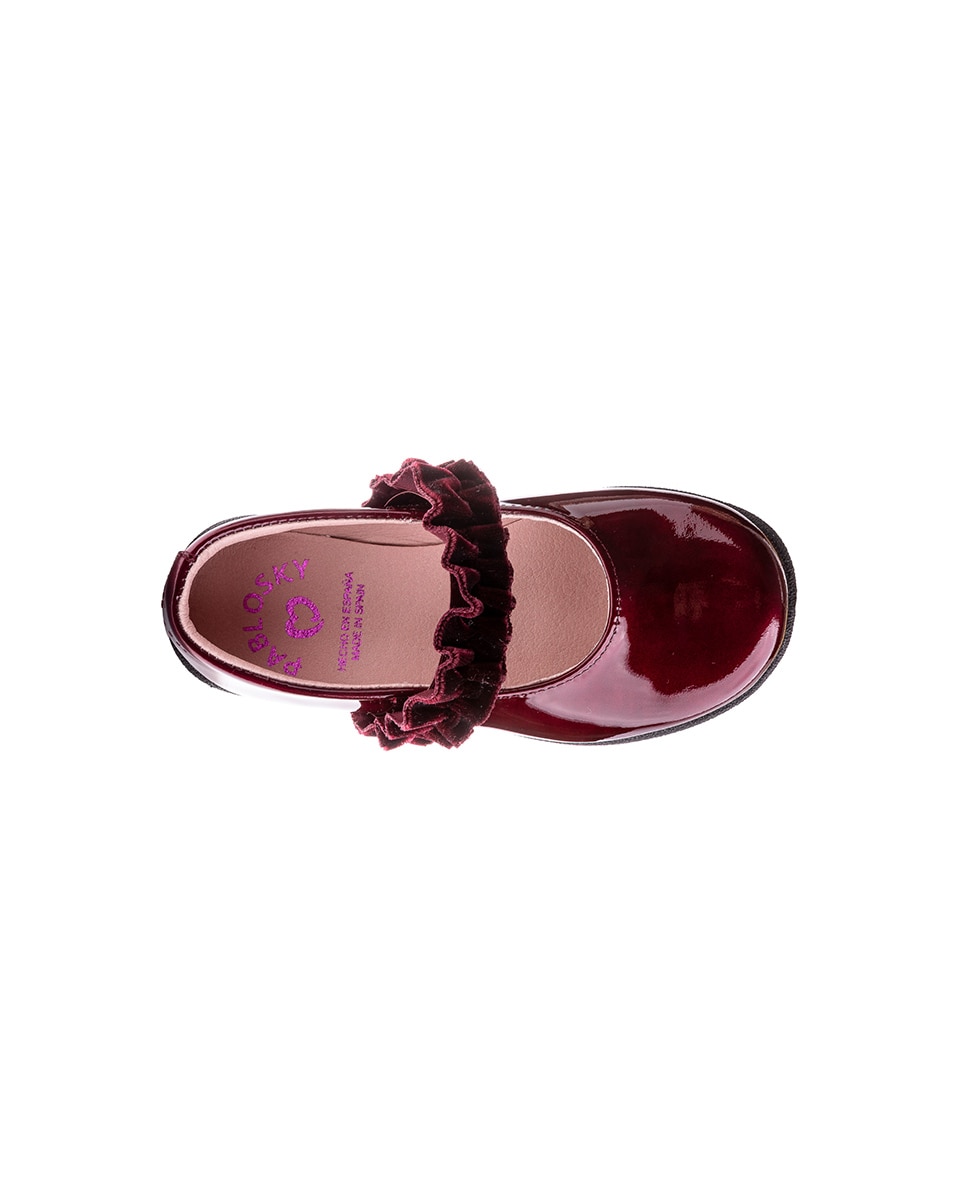Sapatos de Presilha Infantil Pablosky de Pele com Elástico Vermelho-3