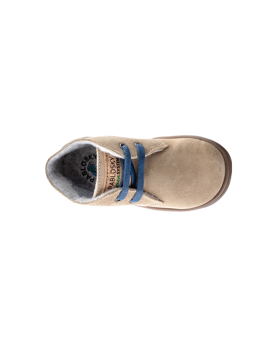 Botas Infantil Pablosky de Pele com Atacadores Bege-5