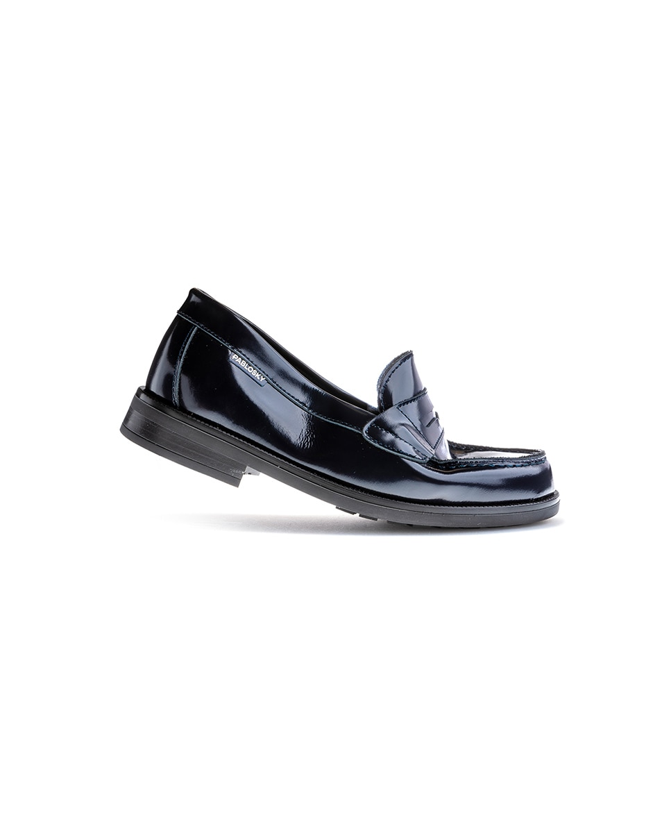Mocassins Infantil Pablosky de Pele para a Escola Azul-6
