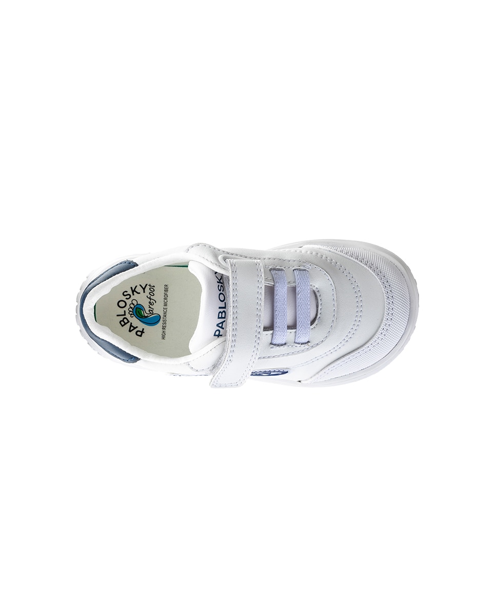 Sapatilhas Infantil Pablosky de Pele com Velcro Azul-5