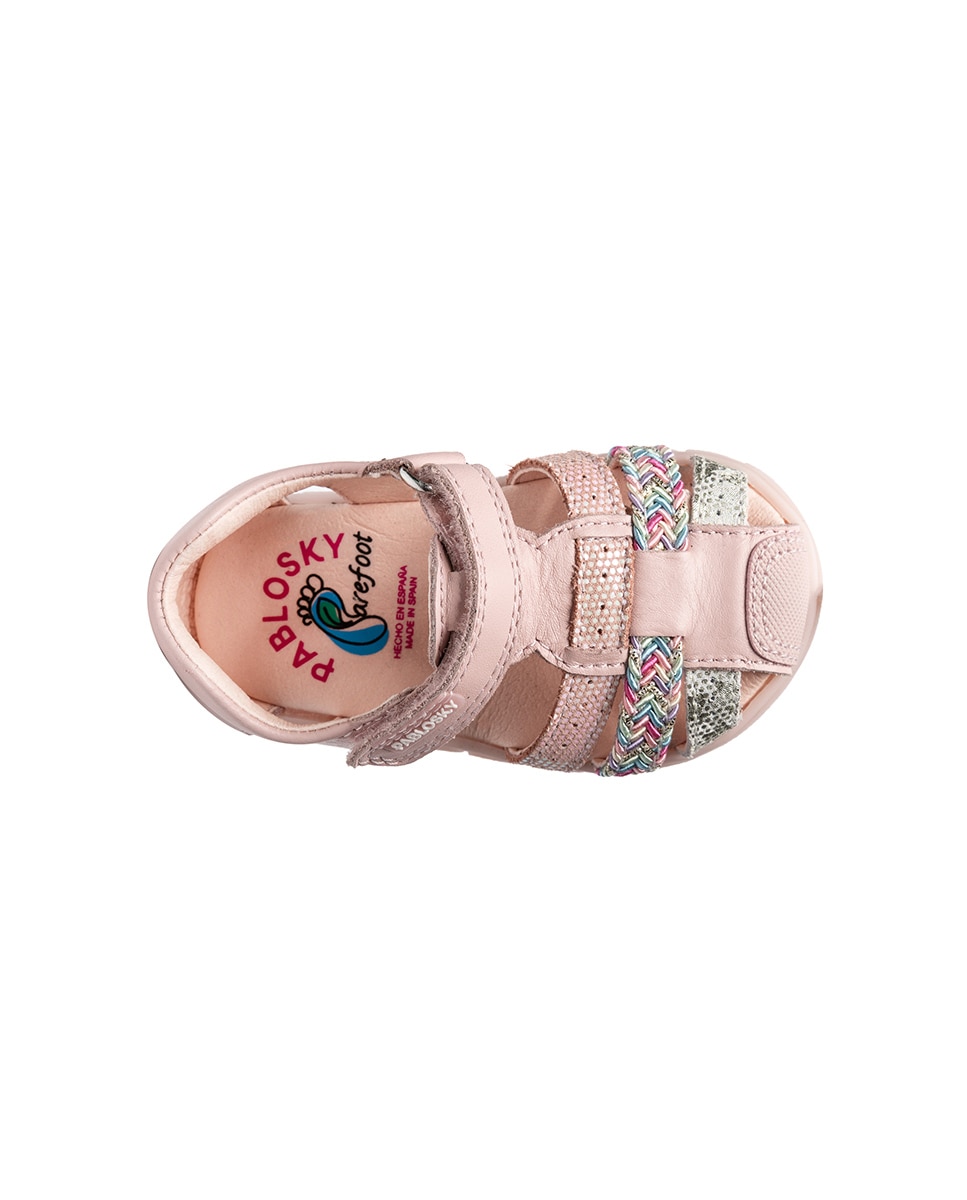 Sandálias para Bebé Barefoot com Velcro Pablosky Rosa-claro-5