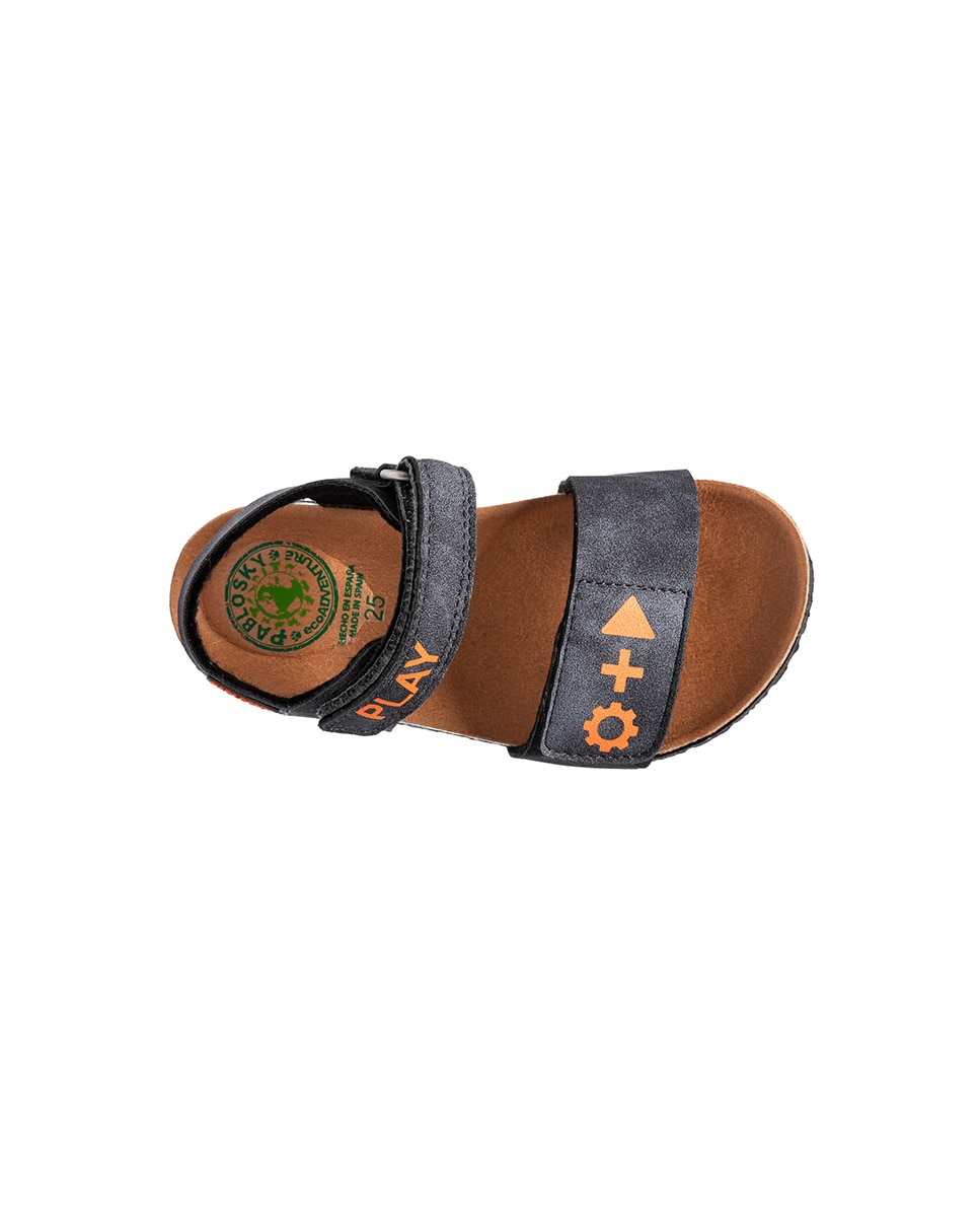 Sandálias Abertas Infantil com Velcro Cinzento / Laranja-3