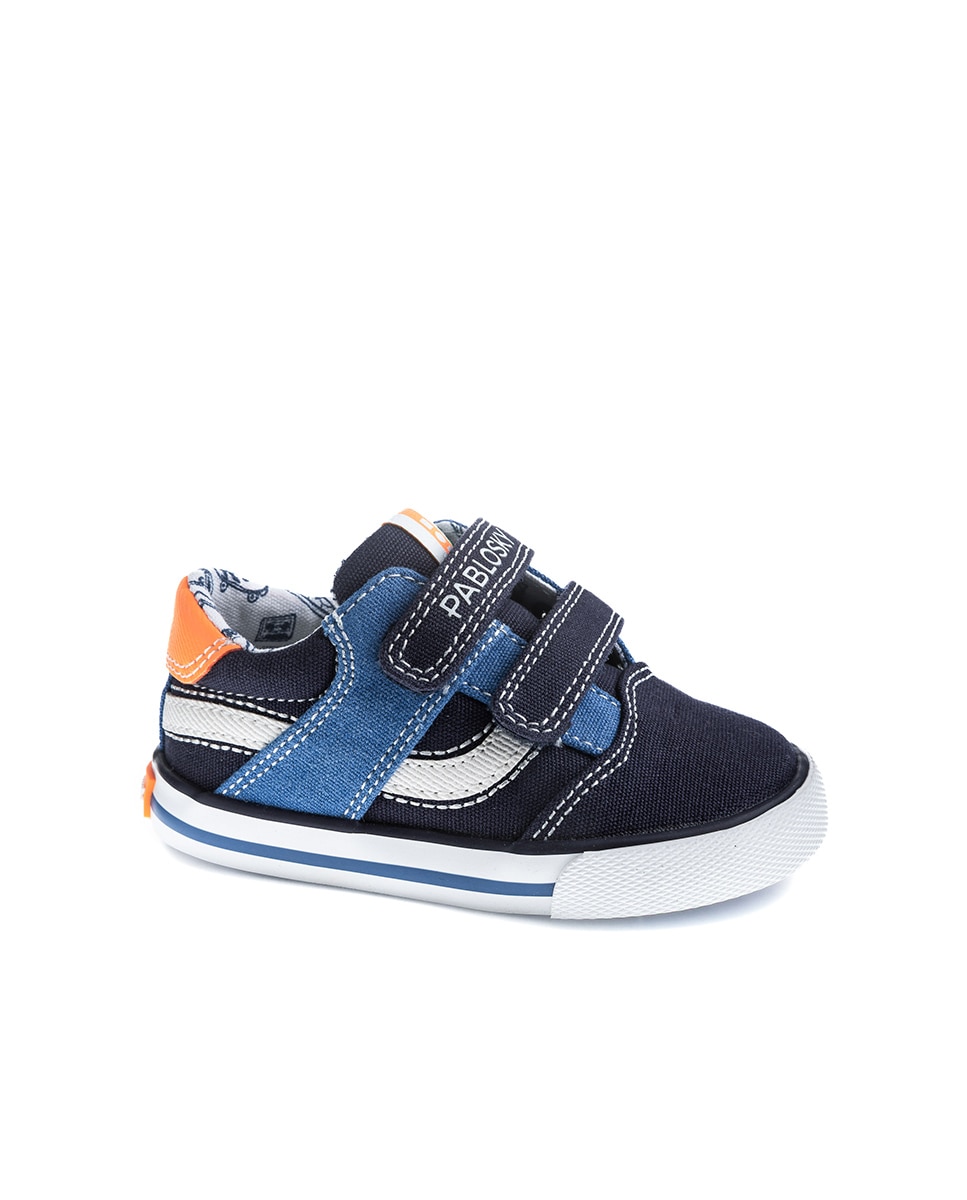 Sapatilhas de Lona para Bebé Barefoot com Velcro Azul-marinho / Laranja-1