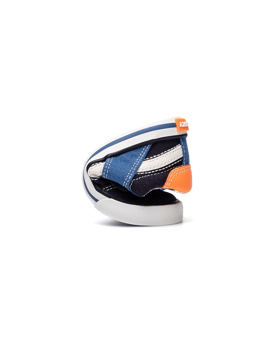 Sapatilhas de Lona para Bebé Barefoot com Velcro Pablosky Azul-marinho / Laranja-2