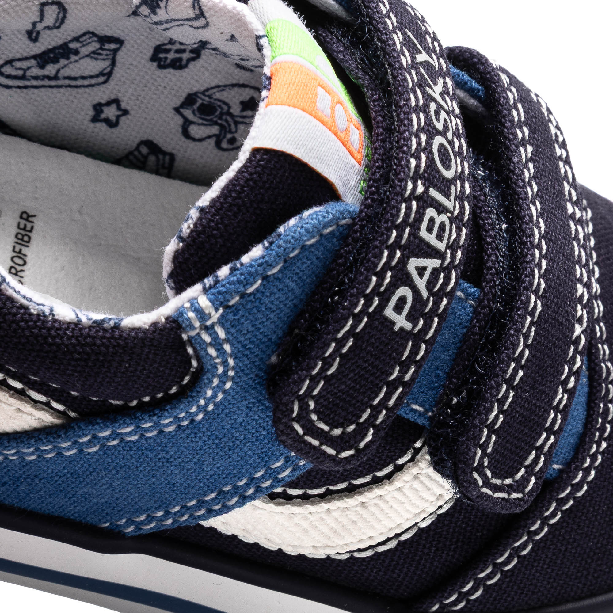 Sapatilhas de Lona para Bebé Barefoot com Velcro Pablosky Azul-marinho / Laranja-3