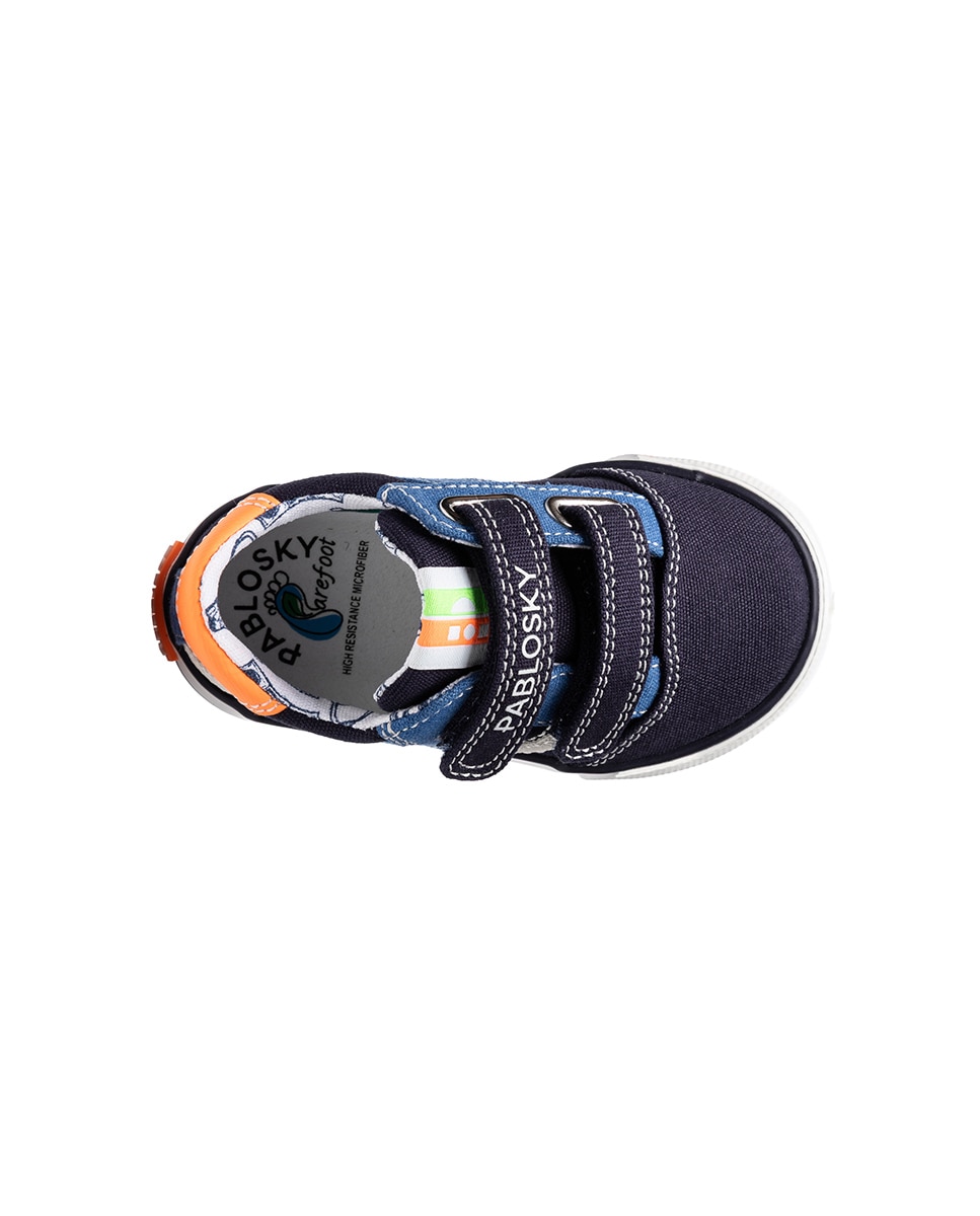 Sapatilhas de Lona para Bebé Barefoot com Velcro Pablosky Azul-marinho / Laranja-5