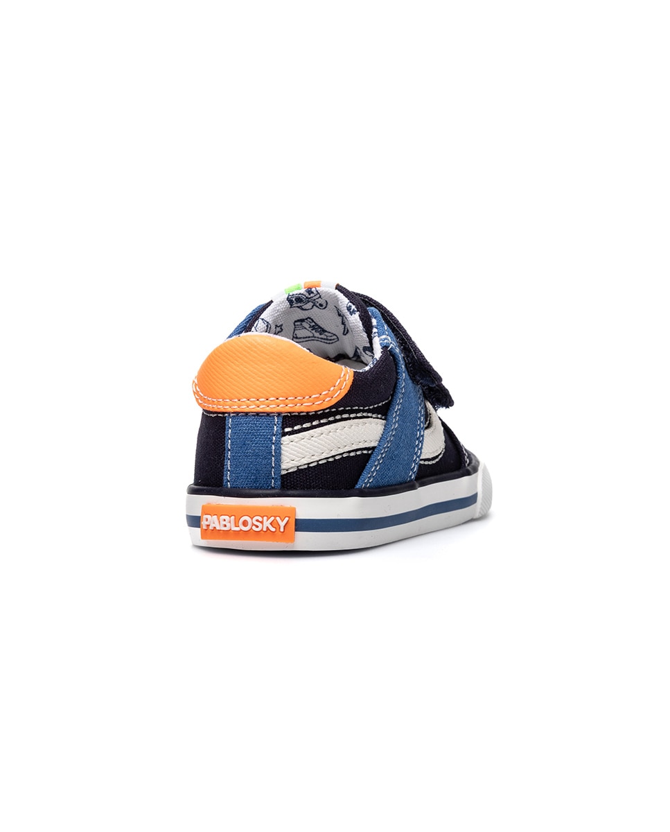 Sapatilhas de Lona para Bebé Barefoot com Velcro Pablosky Azul-marinho / Laranja-6