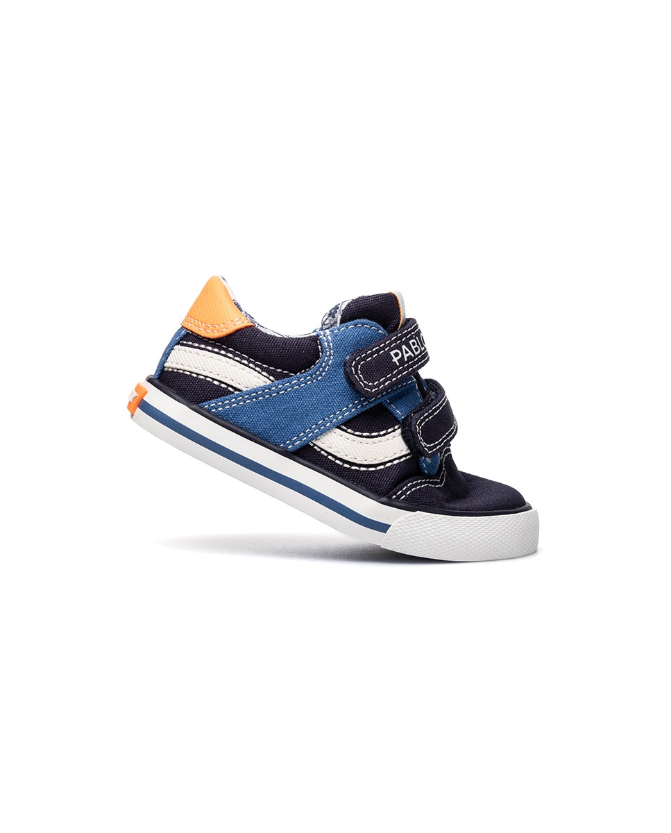 Sapatilhas de Lona para Bebé Barefoot com Velcro Pablosky Azul-marinho / Laranja-7
