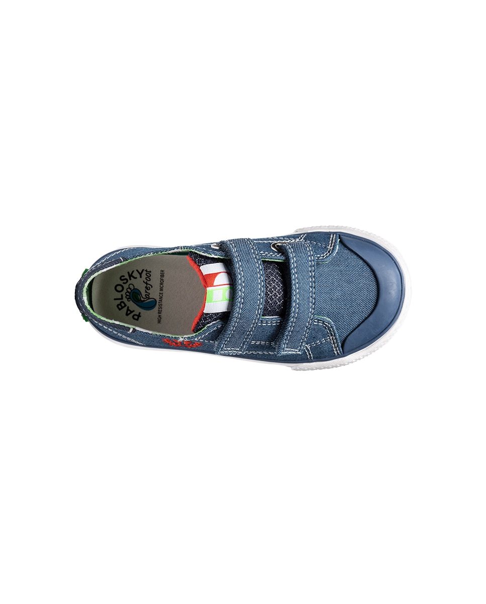 Sapatilhas de Lona Infantil Barefoot com Velcro Pablosky Azul-5