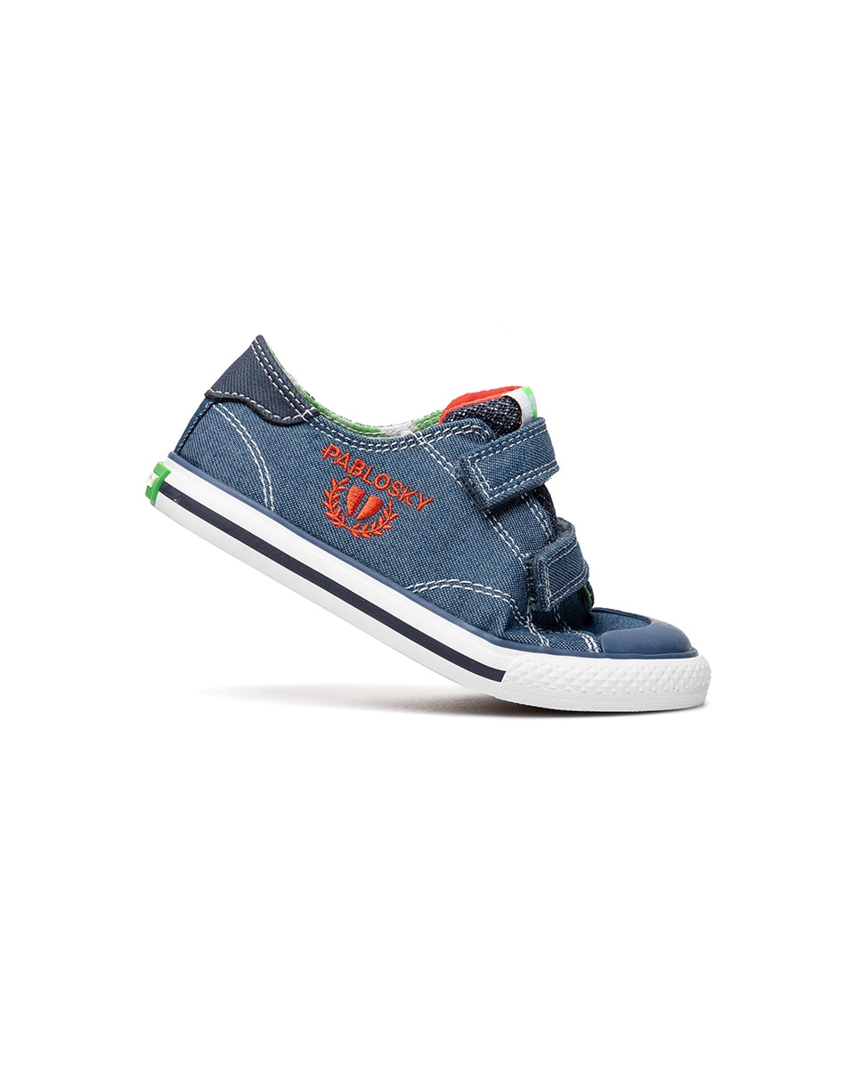 Sapatilhas de Lona Infantil Barefoot com Velcro Pablosky Azul-7