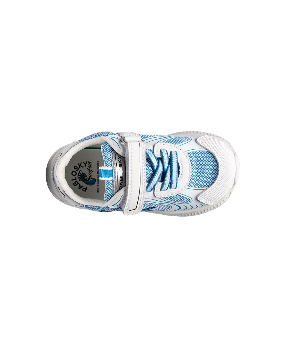Sapatilhas Desportivas Infantil Pablosky Barefoot de Pele com Velcro Branco / Azul-5