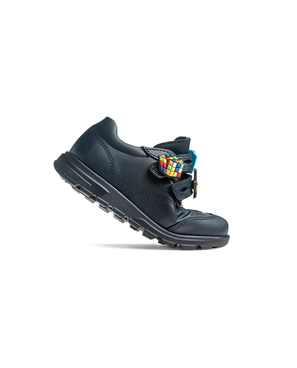 Mocassins Infantil Pablosky de Pele com Velcro para a Escola Azul-7