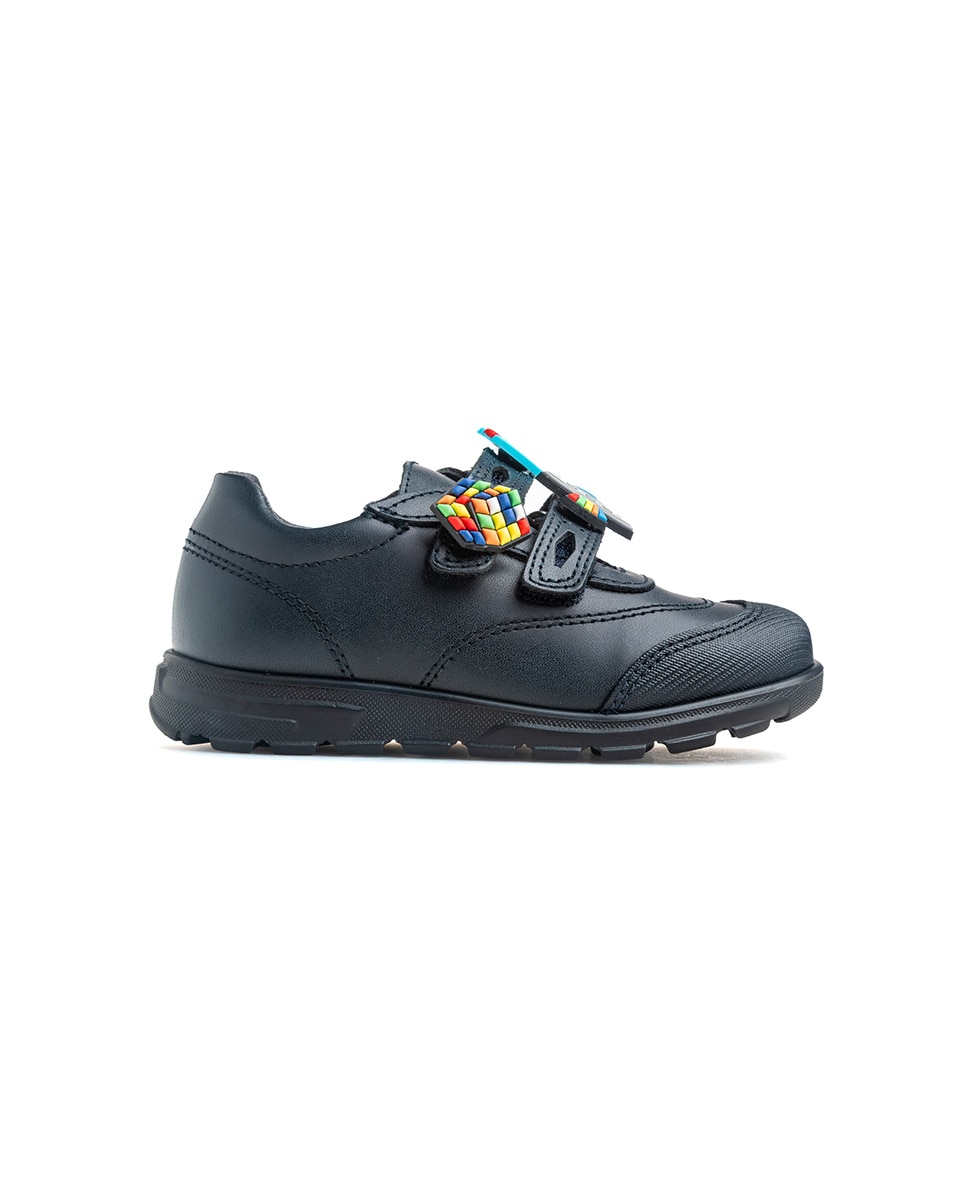 Mocassins Infantil Pablosky de Pele com Velcro para a Escola Azul-8