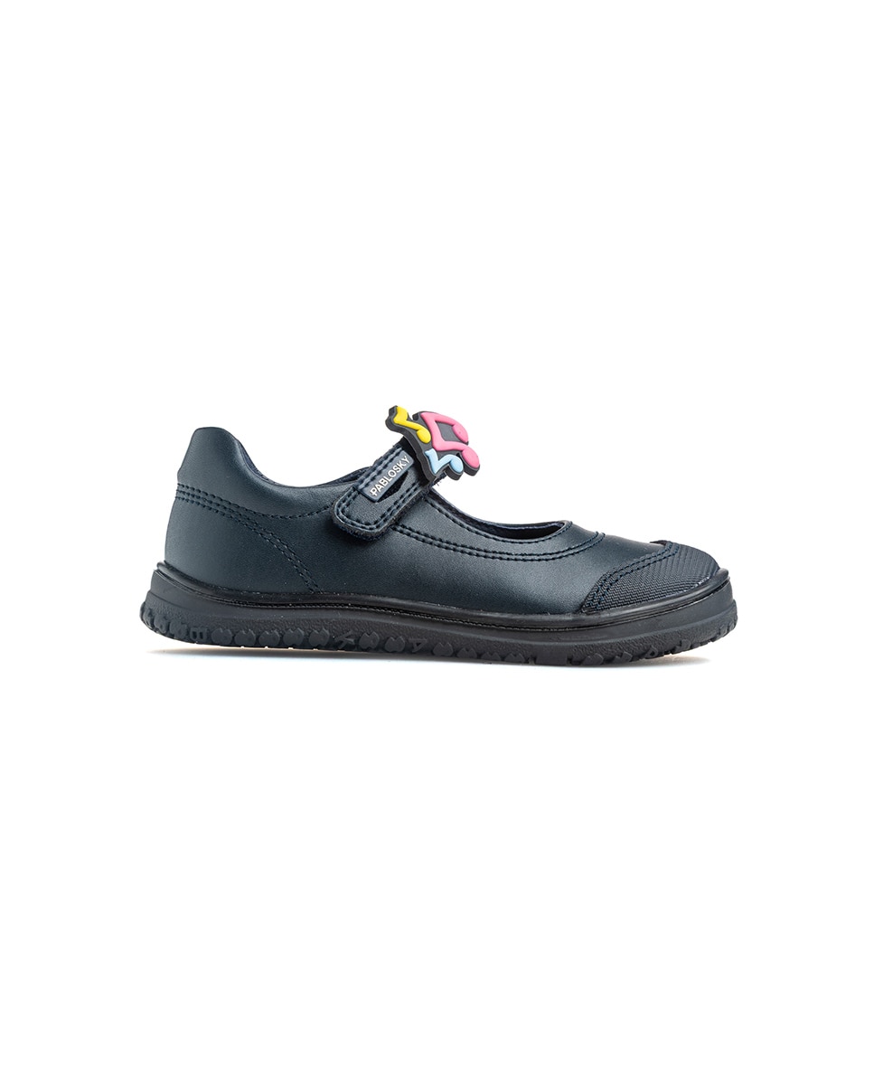 Sapatos de Presilha Infantil Pablosky Barefoot de Pele com Velcro para a Escola Azul-9