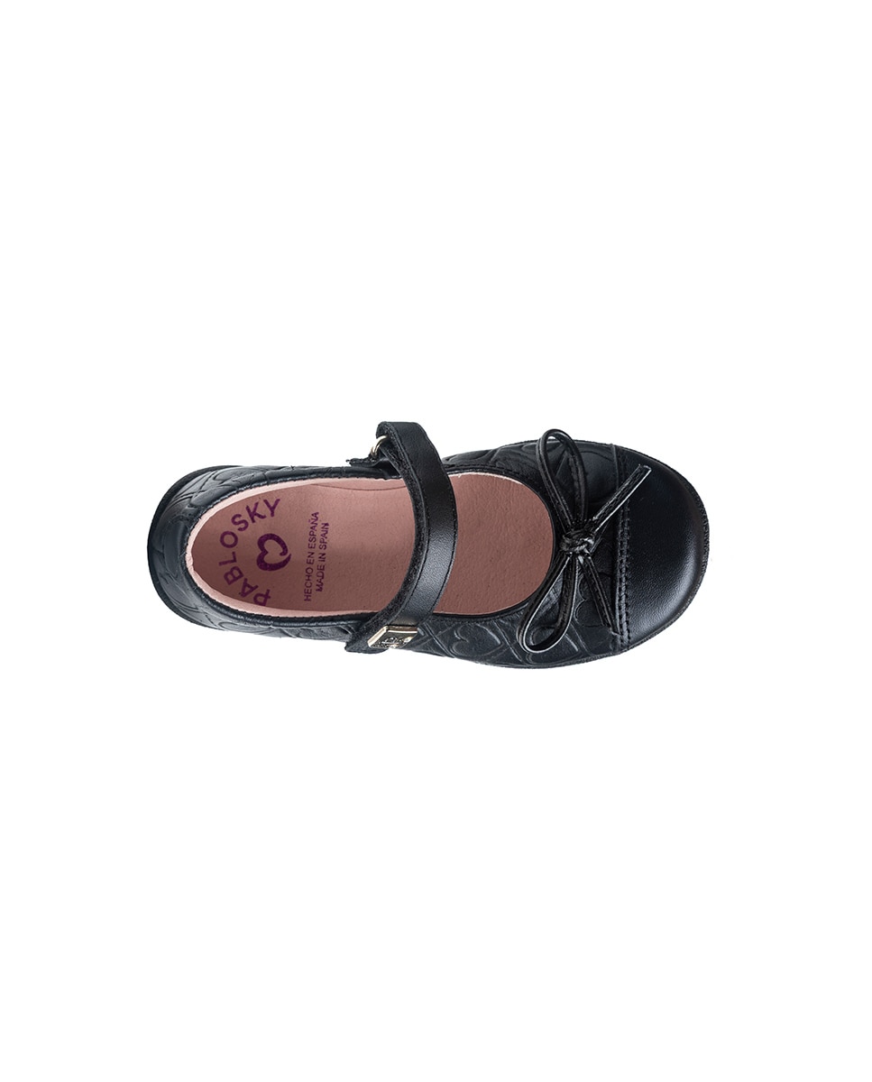 Sapatos de Presilha Infantil Pablosky de Pele com Velcro Preto-5