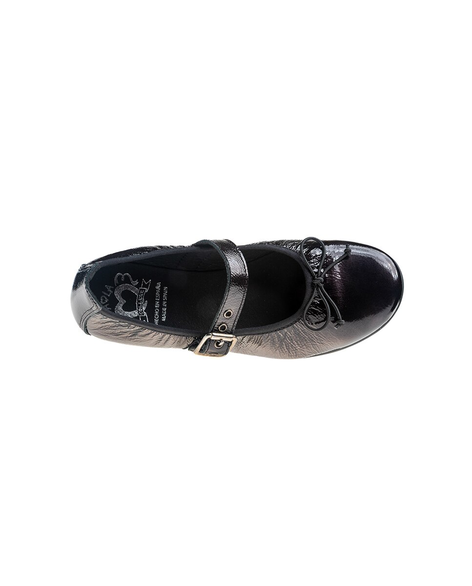 Sabrinas Infantil Paola de Pele com Fivela Preto-5