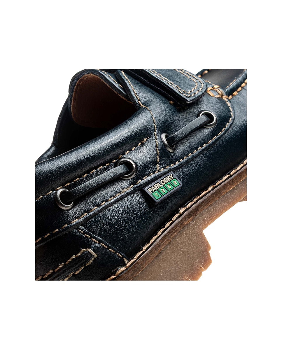 Sapatos Náuticos Infantil Pablosky de Pele com Velcro Azul-2
