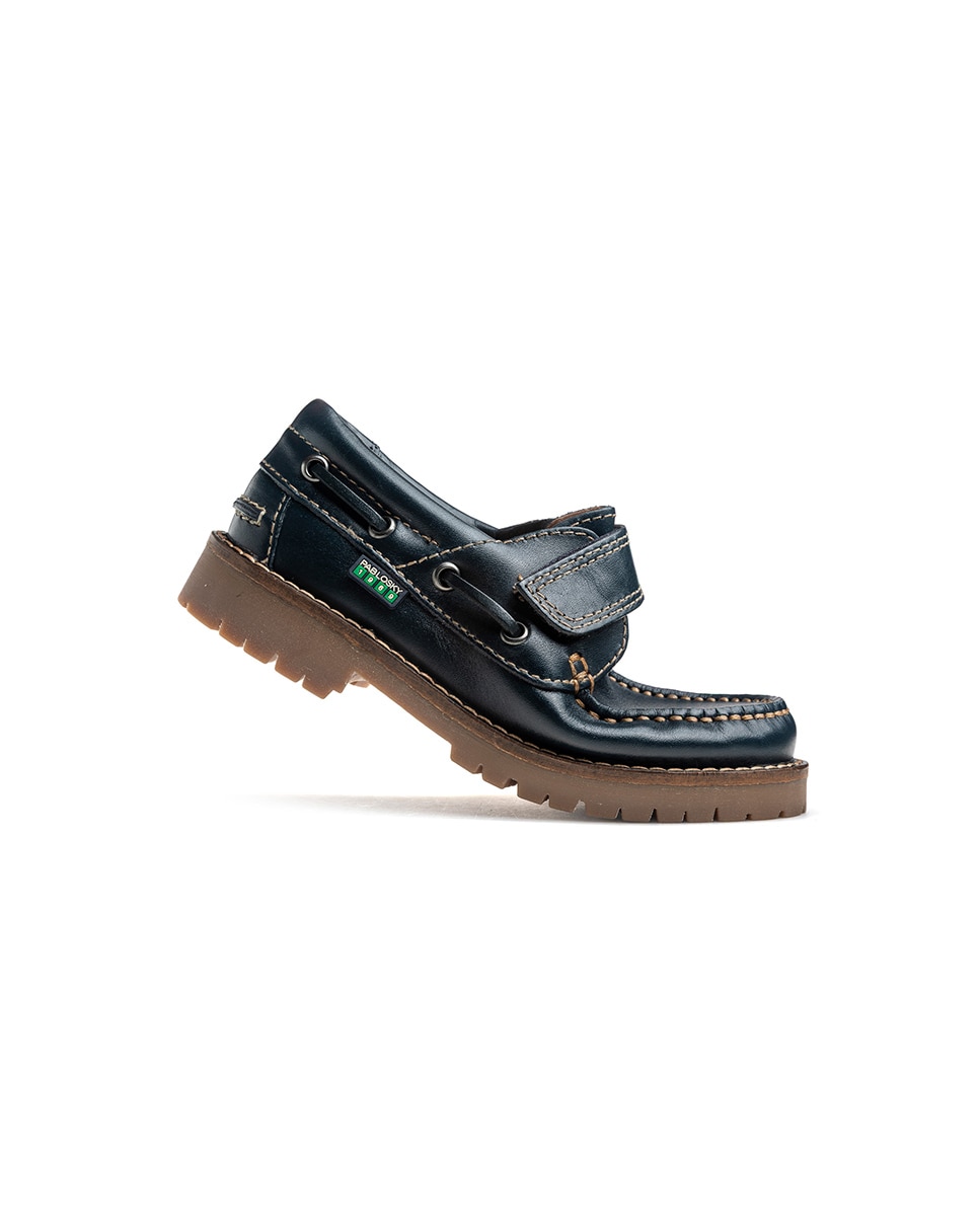Sapatos Náuticos Infantil Pablosky de Pele com Velcro Azul-5