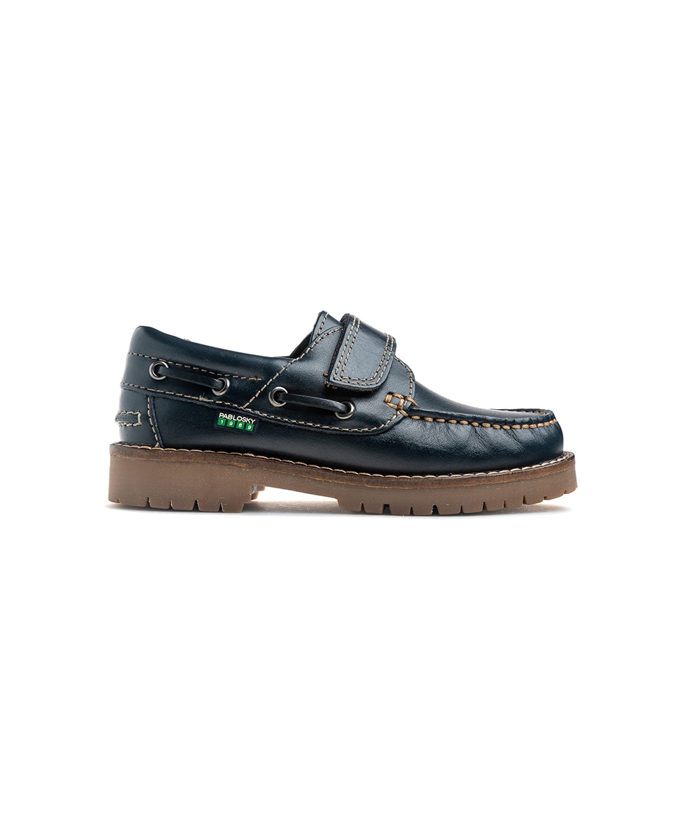 Sapatos Náuticos Infantil Pablosky de Pele com Velcro Azul-6