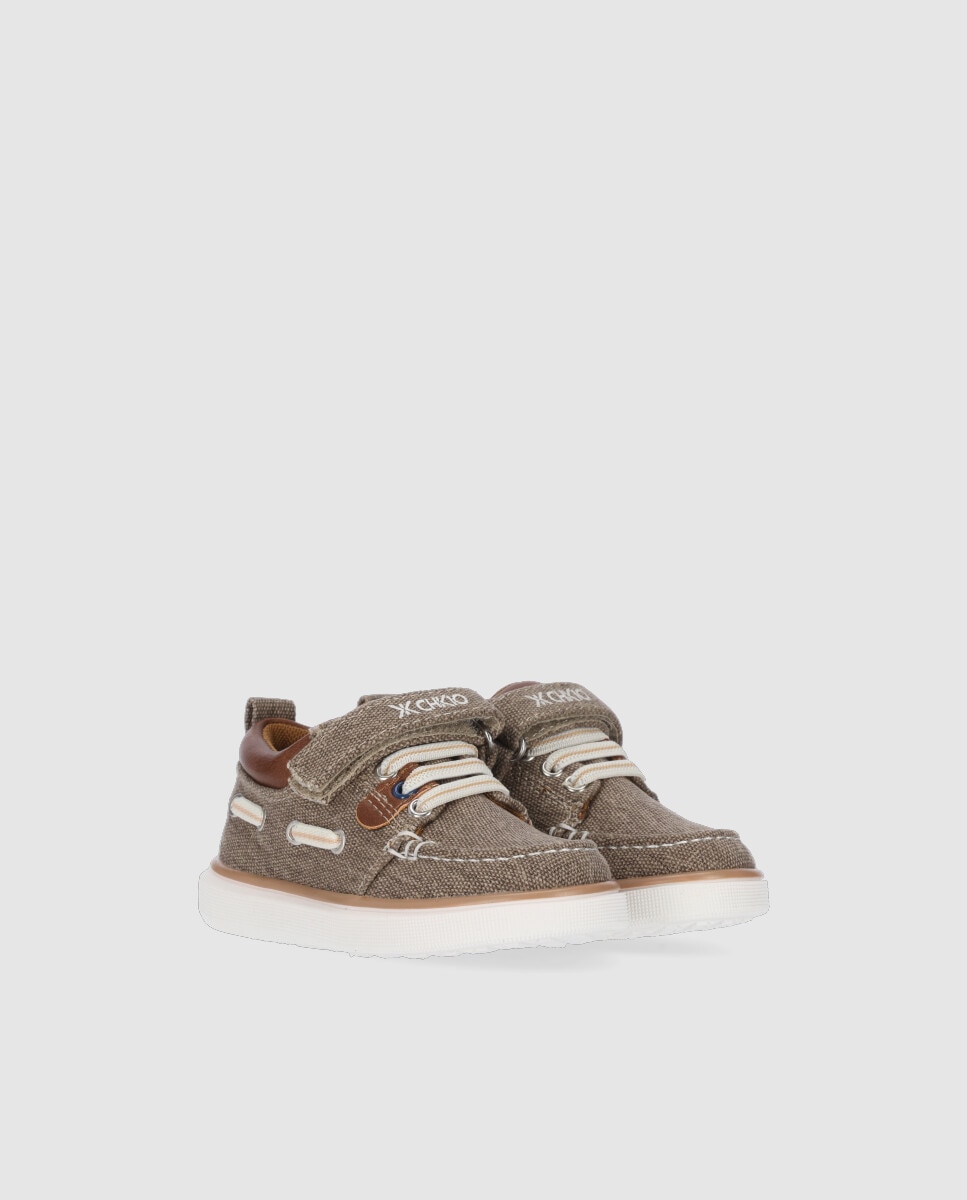 Sapatos de Cordões Infantil Casual com Fecho de Velcro Chika10 Taupe-2