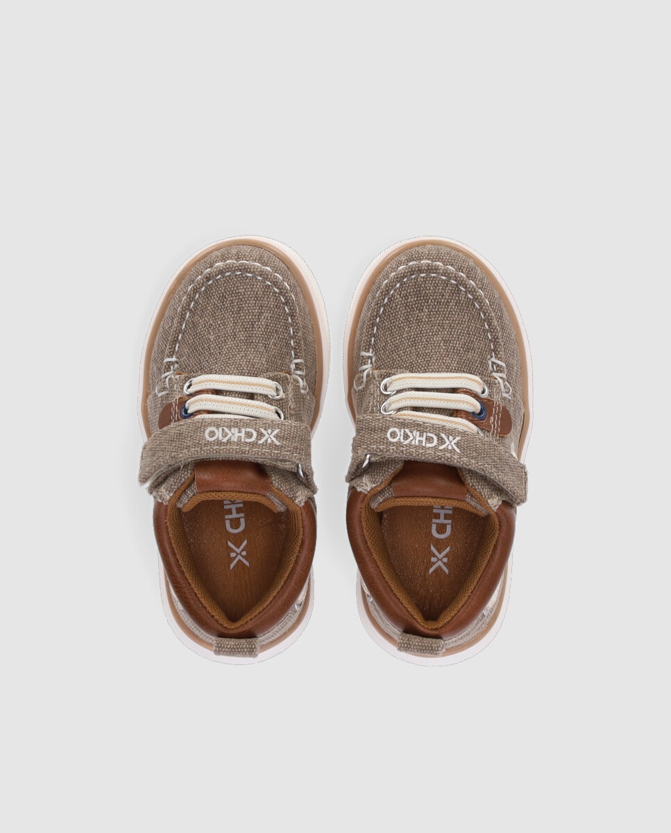 Sapatos de Cordões Infantil Casual com Fecho de Velcro Chika10 Taupe-4