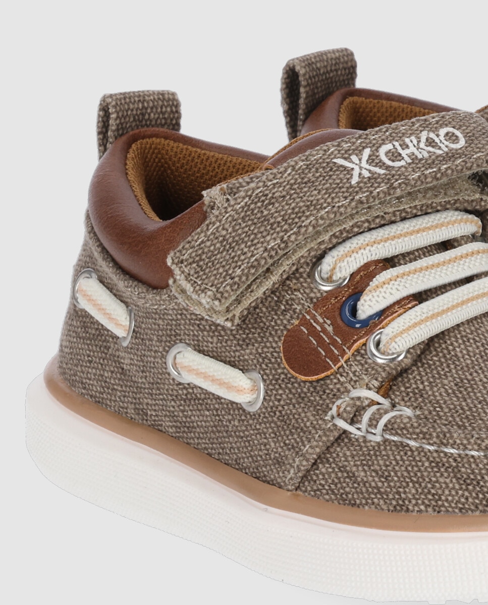 Sapatos de Cordões Infantil Casual com Fecho de Velcro Chika10 Taupe-5