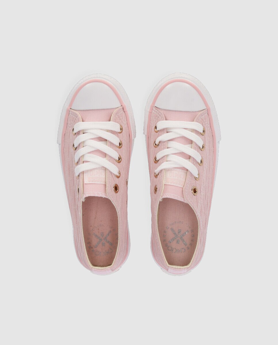 Sapatilhas de Lona Infantil Rasas com Atacadores Chika10 Rosa-4
