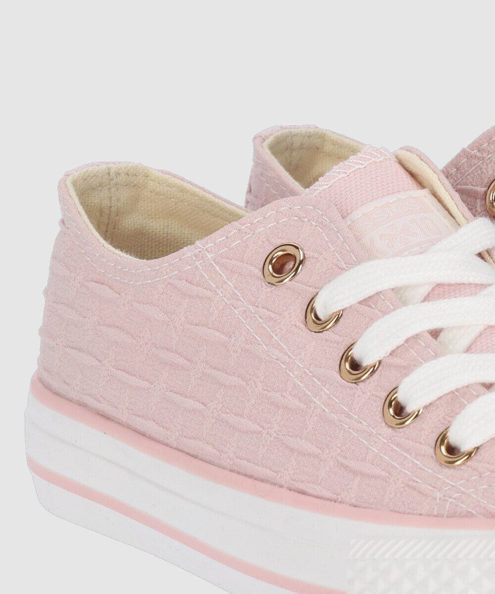 Sapatilhas de Lona Infantil Rasas com Atacadores Chika10 Rosa-5