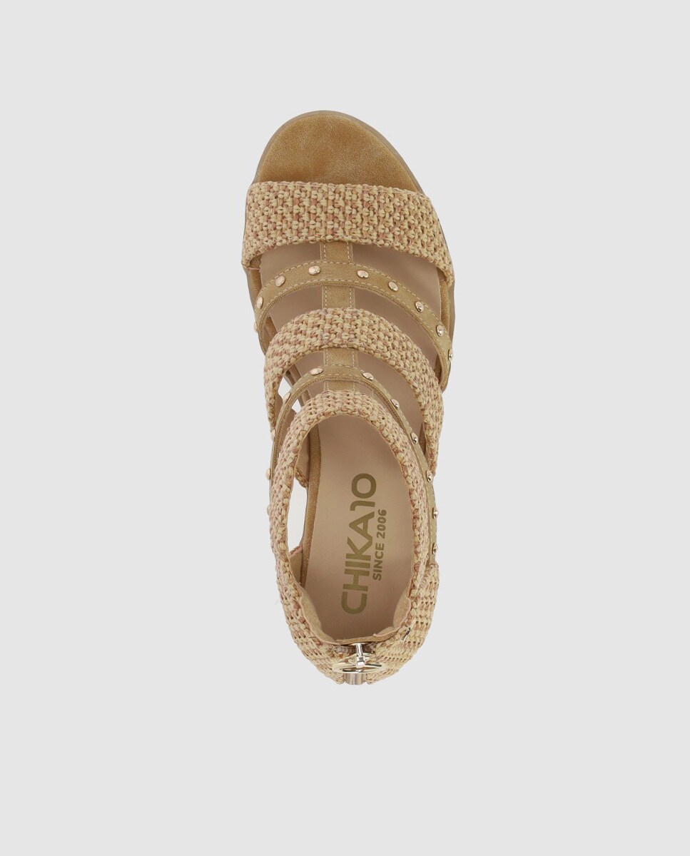Sandálias de Salto Alto com Fecho Zip e Design com Combinação de Texturas Castanho-claro-4