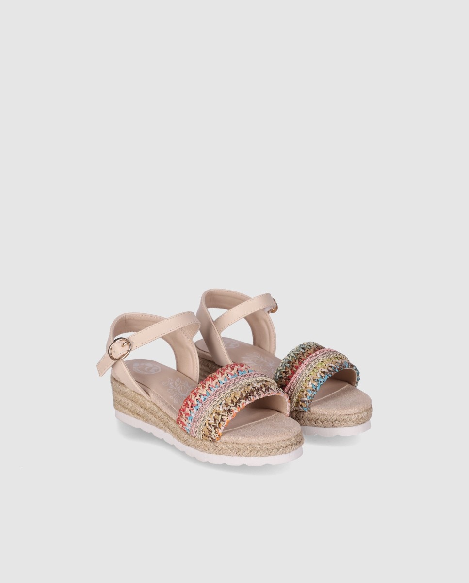 Alpercatas com Cunha Baixa de Juta e Fecho de Fivela Chika10 Kids Multicolor-2