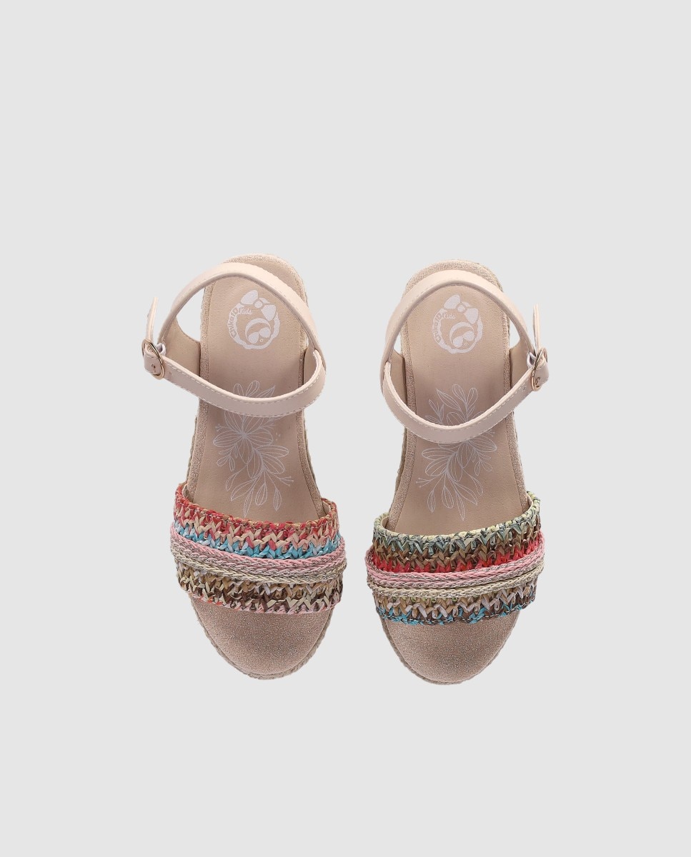Alpercatas com Cunha Baixa de Juta e Fecho de Fivela Chika10 Kids Multicolor-4