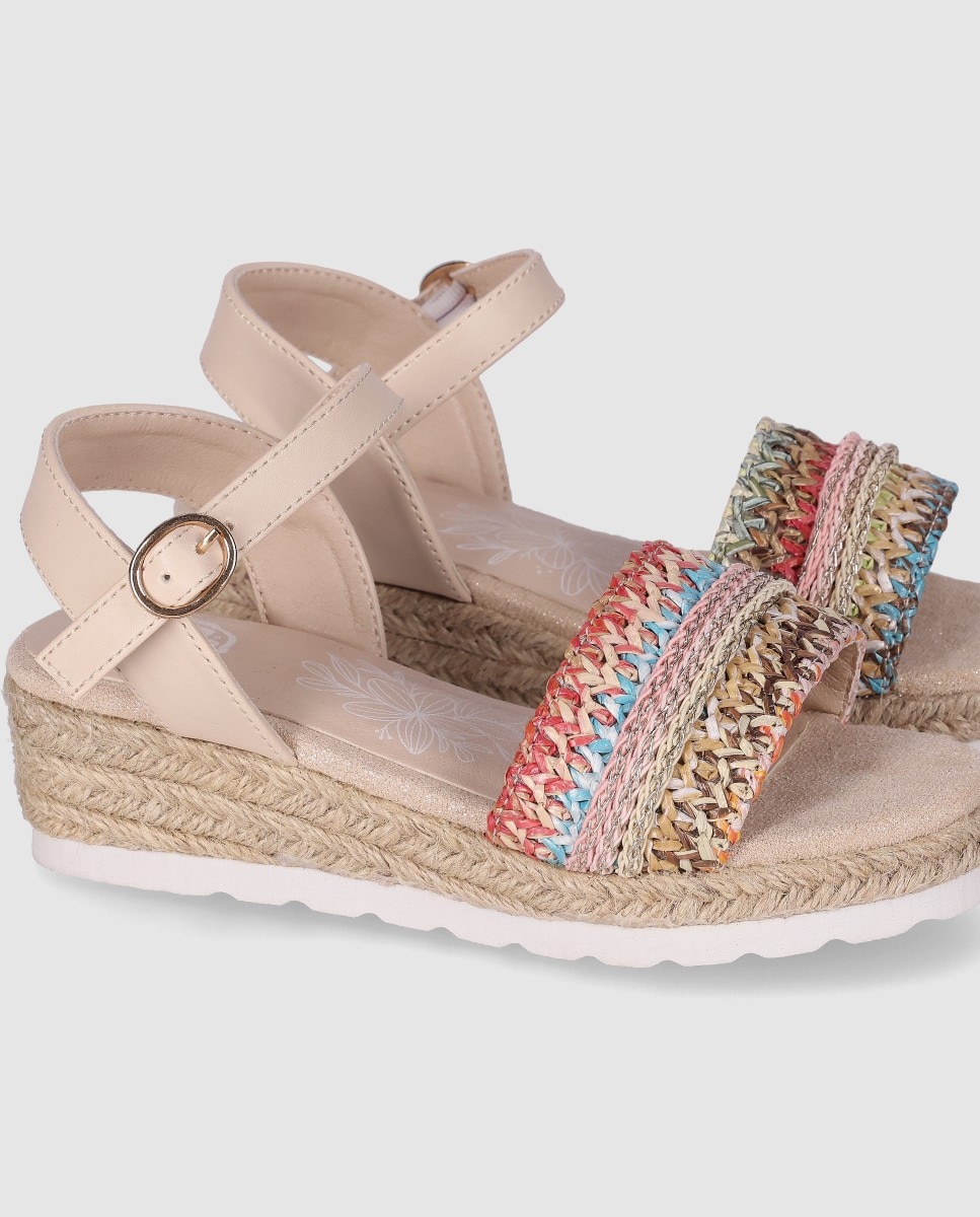 Alpercatas com Cunha Baixa de Juta e Fecho de Fivela Chika10 Kids Multicolor-5
