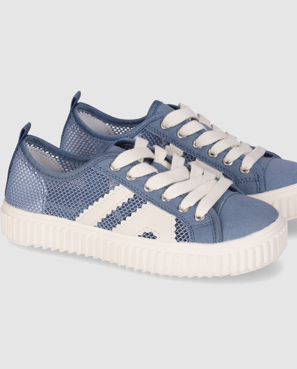 Sapatilhas Desportivas em Têxtil com Atacadores Azul-5
