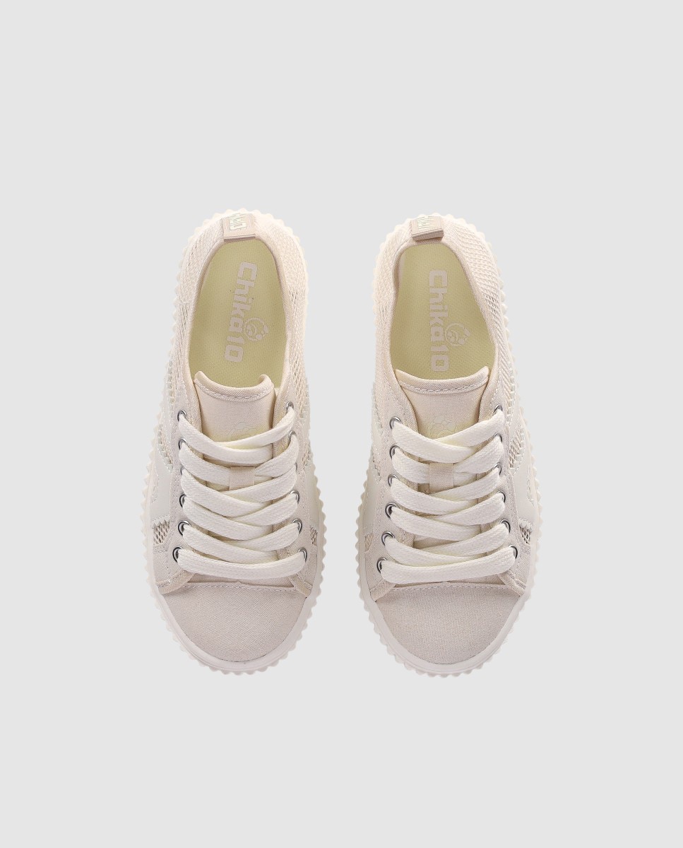 Sapatilhas Desportivas com Detalhes Perfurados e Fecho com Atacadores Chika10 Kids Bege-4