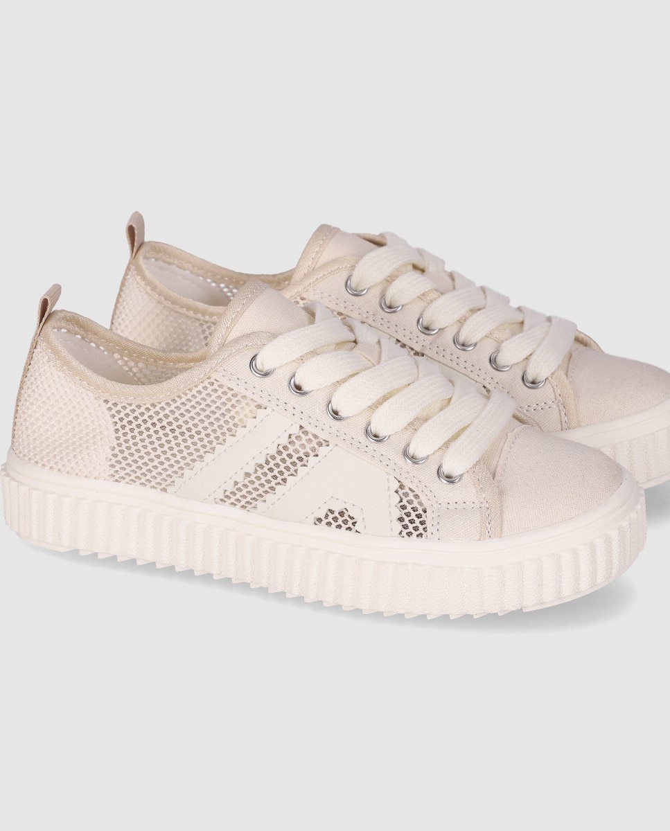 Sapatilhas Desportivas com Detalhes Perfurados e Fecho com Atacadores Chika10 Kids Bege-5