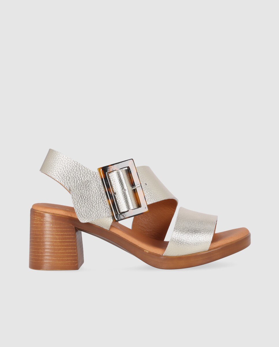 Sandálias de Salto em Pele com Design Envolvente e Maxi Fivela Ouro-1