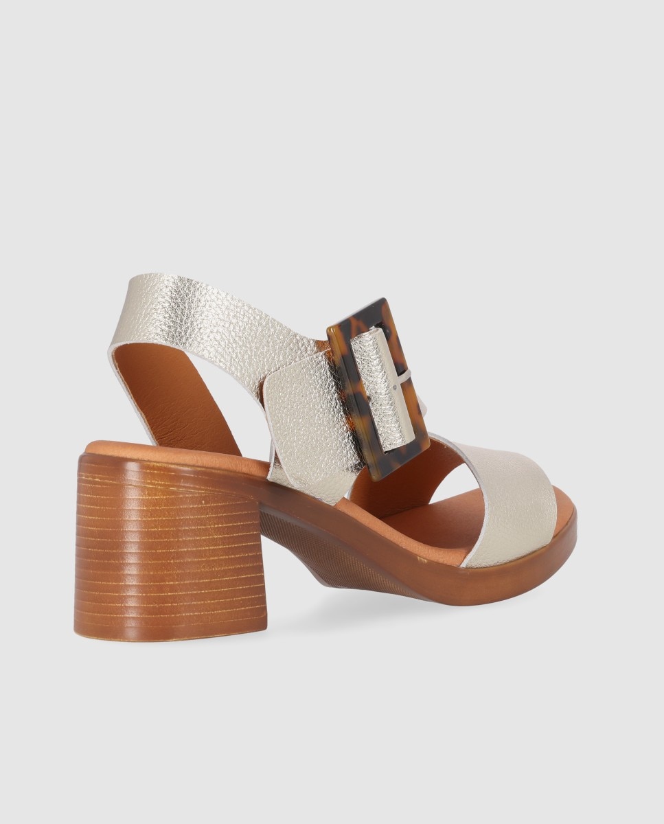 Sandálias de Salto em Pele com Design Envolvente e Maxi Fivela Ouro-3