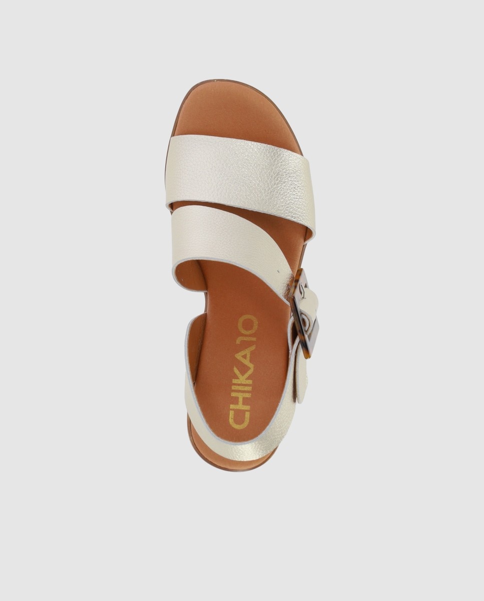 Sandálias de Salto em Pele com Design Envolvente e Maxi Fivela Ouro-4