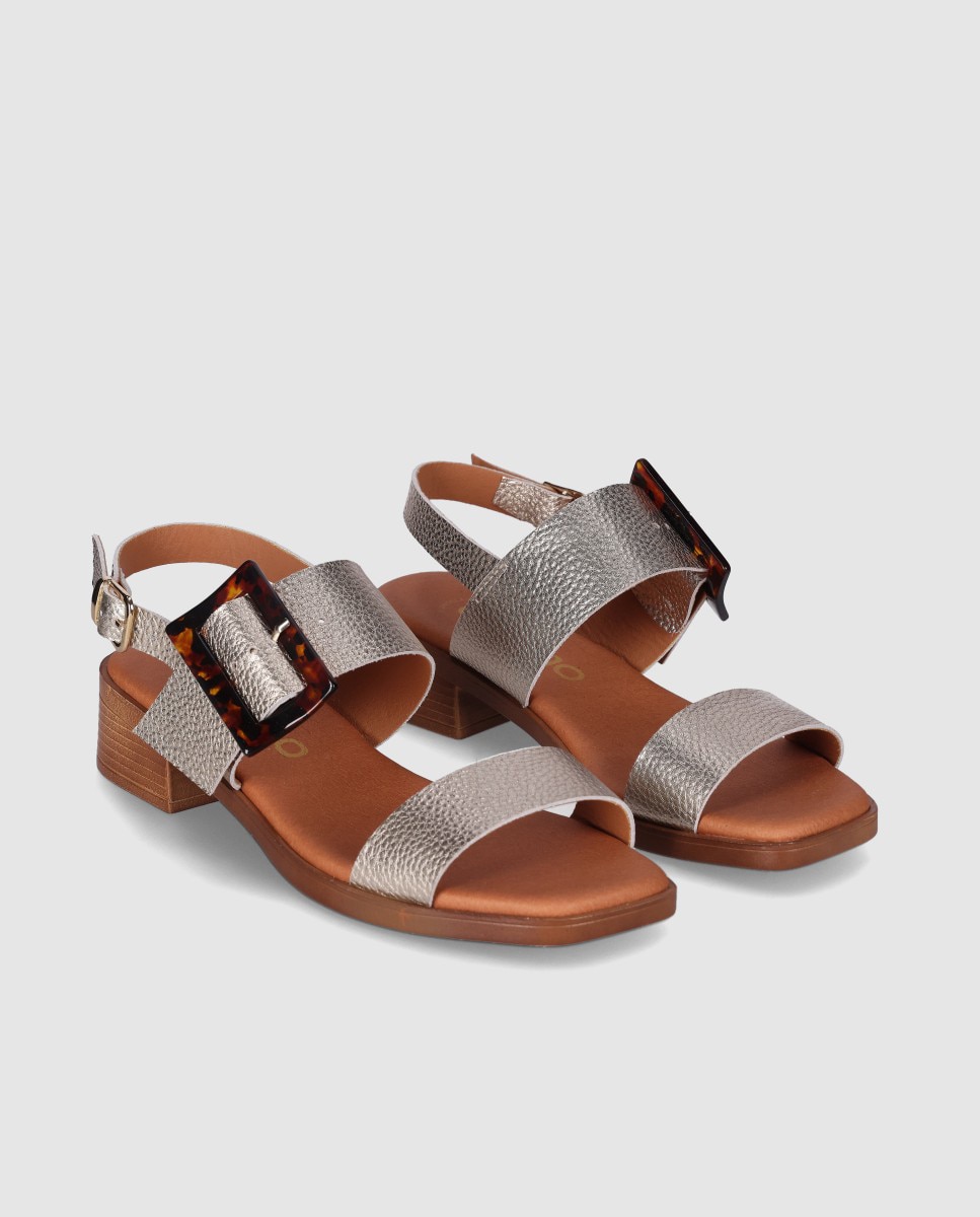 Sandálias de Salto com Fivela Decorativa e Palmilha Acolchoada Crómio / Dourado-2