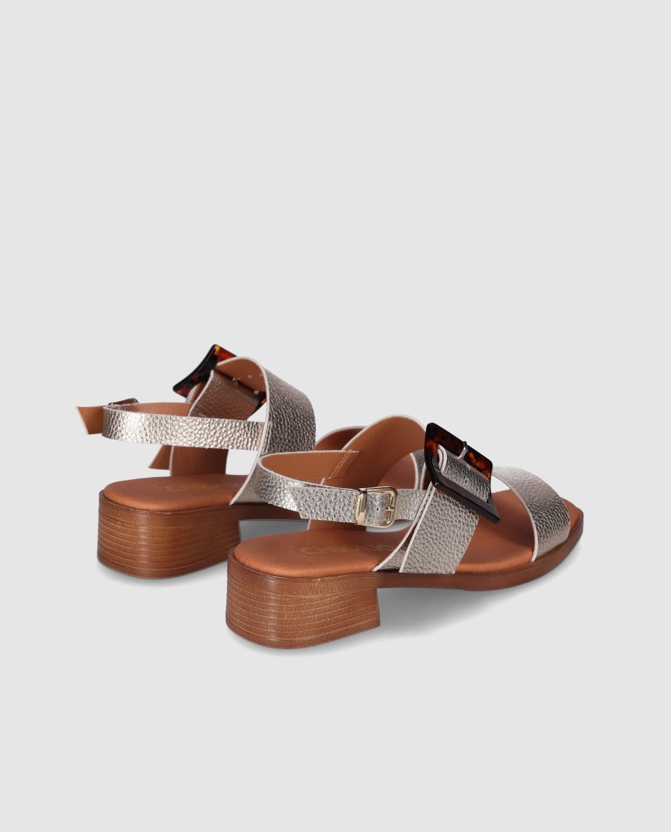 Sandálias de Salto com Fivela Decorativa e Palmilha Acolchoada Crómio / Dourado-3