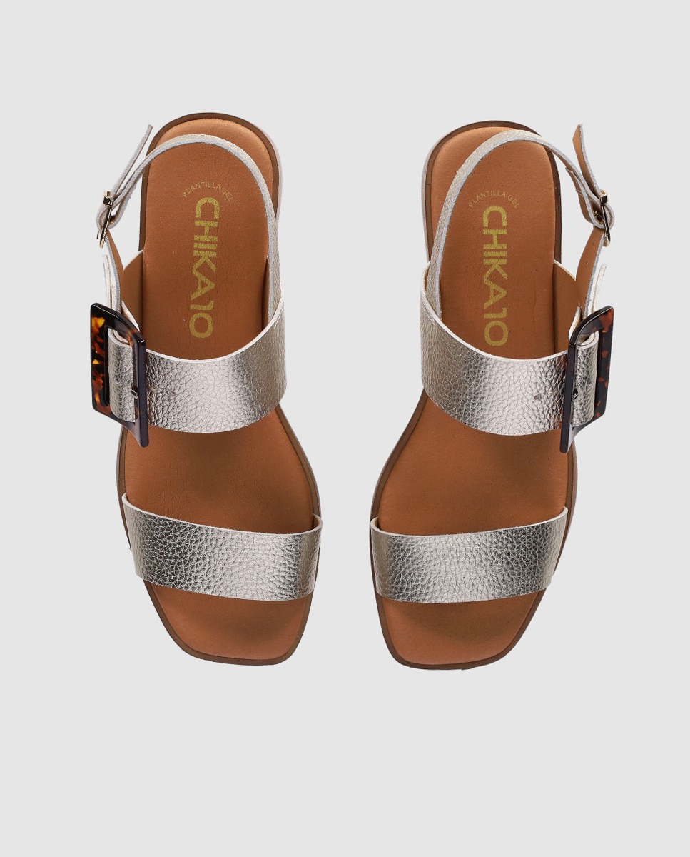 Sandálias de Salto com Fivela Decorativa e Palmilha Acolchoada Crómio / Dourado-4