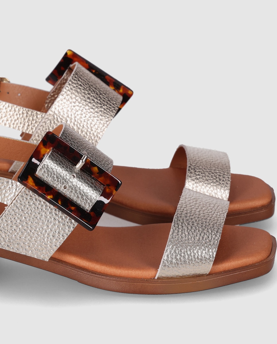 Sandálias de Salto com Fivela Decorativa e Palmilha Acolchoada Crómio / Dourado-5