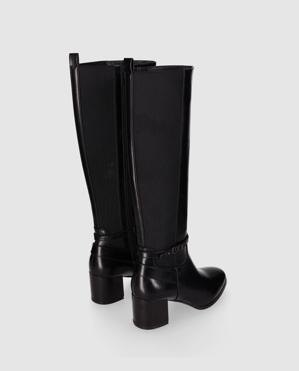 Botas Básicas com Painel Elástico e Design Elegante de Cano Alto Preto-3
