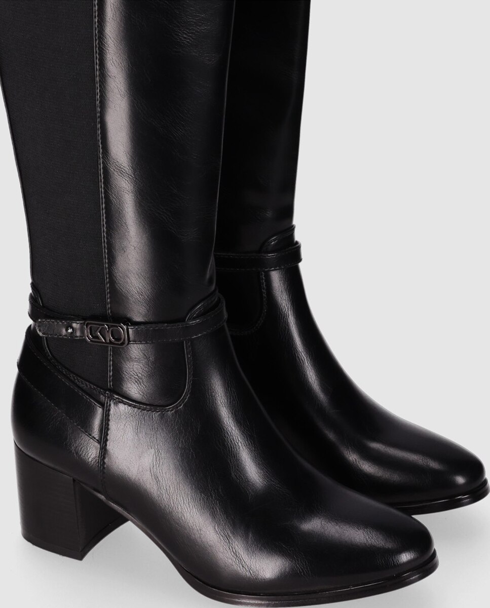 Botas Básicas com Painel Elástico e Design Elegante de Cano Alto Preto-4