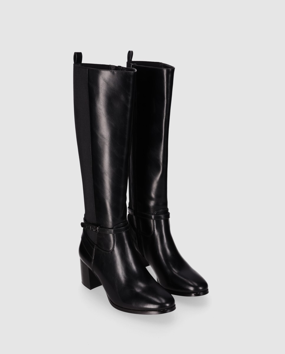 Botas Básicas com Painel Elástico e Design Elegante de Cano Alto Preto-2