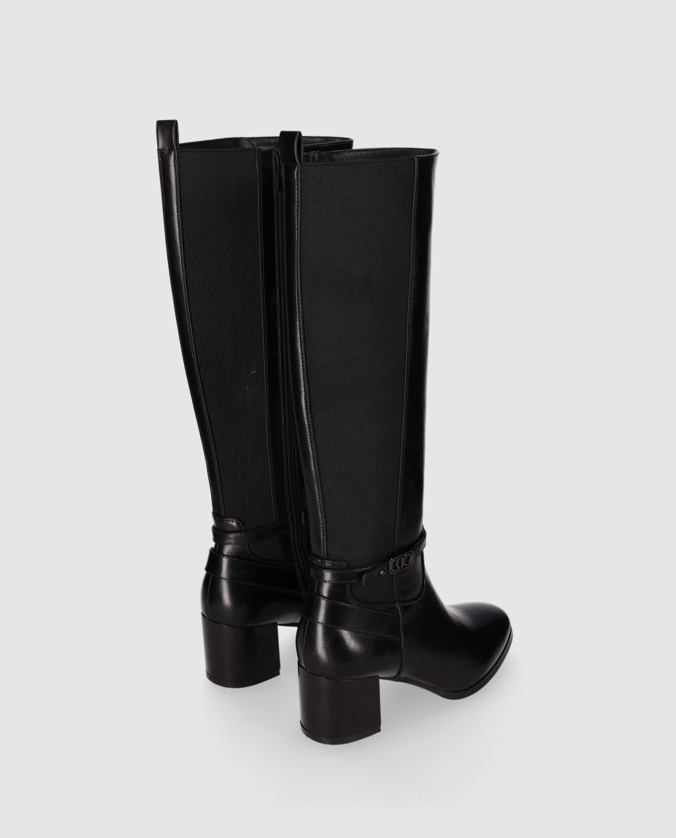 Botas Básicas com Painel Elástico e Design Elegante de Cano Alto Preto-3