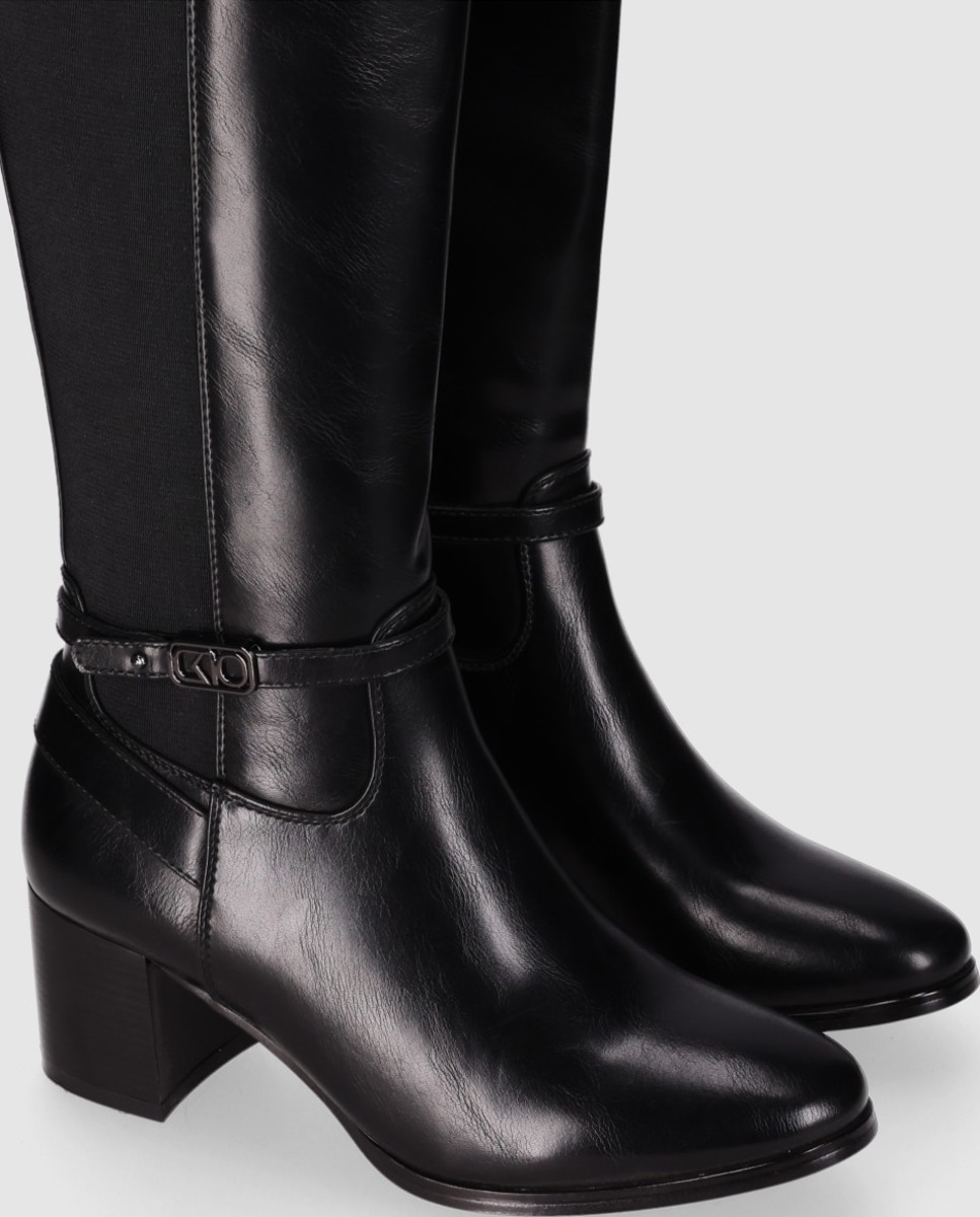 Botas Básicas com Painel Elástico e Design Elegante de Cano Alto Preto-4